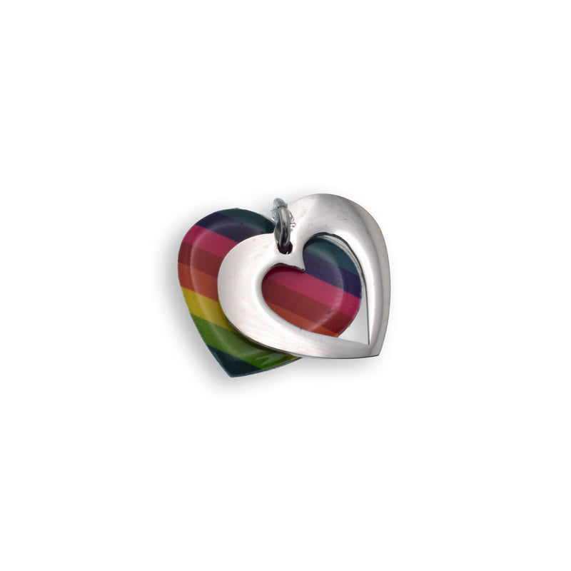 Collar con colgante de corazón abierto "Orgullo Arcoíris" de acero inoxidable rodiado - SSP00509