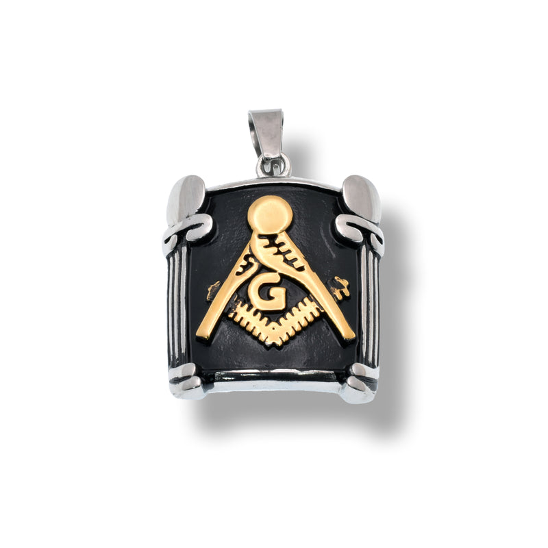 Two-Tone Plated Stainless Steel Masonic Square Pendant - SSP00510