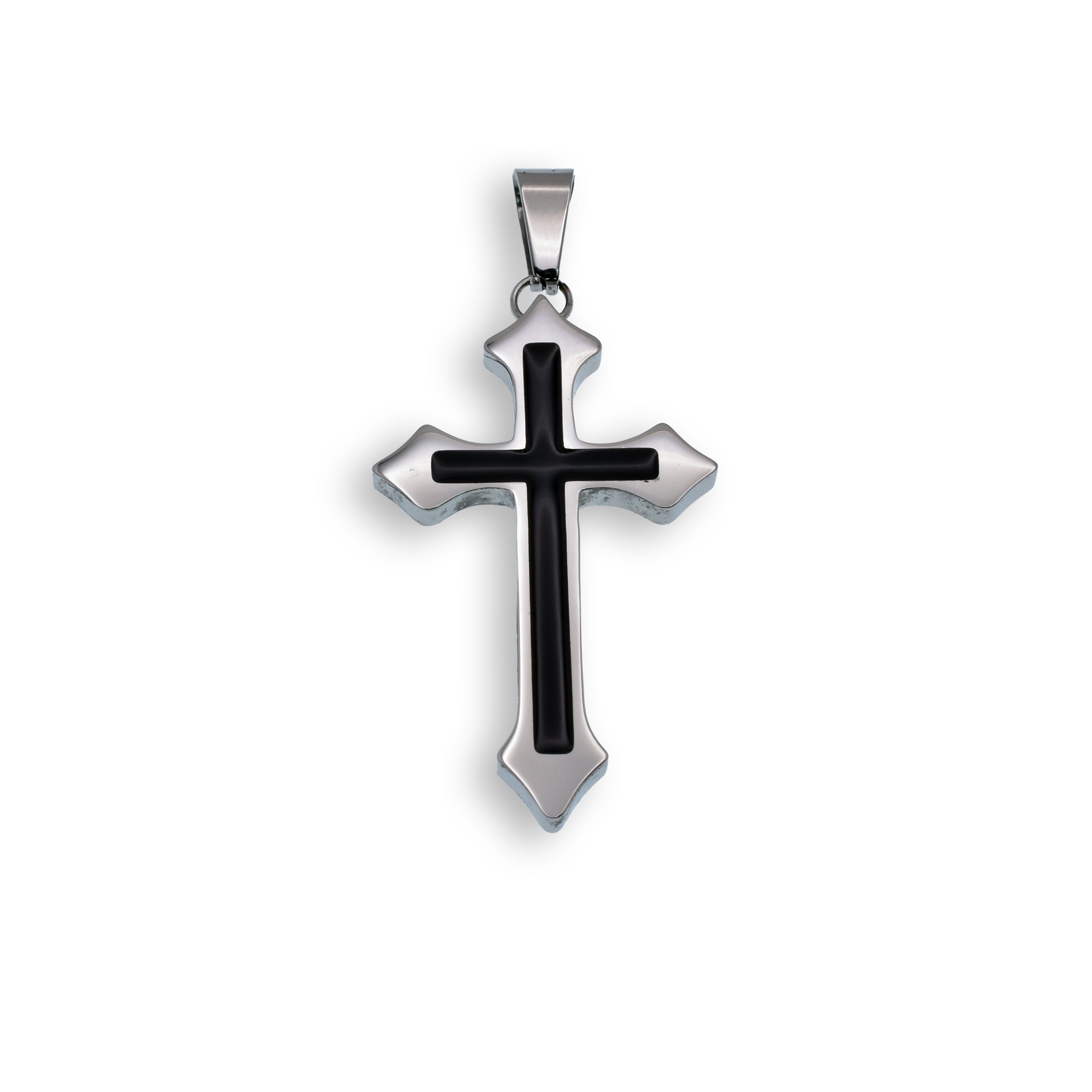 Colgante de cruz de acero inoxidable rodiado negro con incrustaciones negras - SSP00511