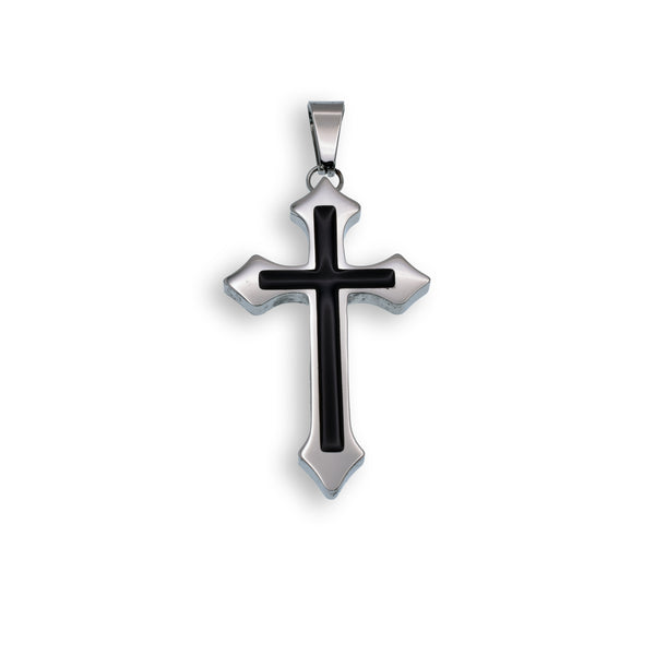 Black Rhodium Plated Stainless Steel Black Inlay Cross Pendant - SSP00511