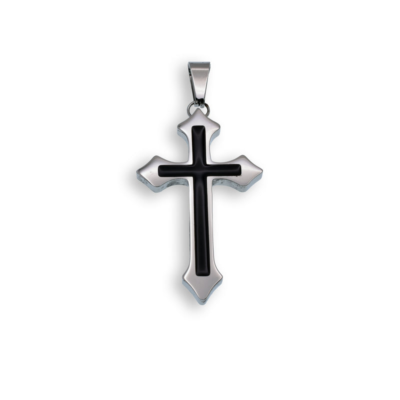Black Rhodium Plated Stainless Steel Black Inlay Cross Pendant - SSP00511
