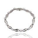 Rhodium Plated 925 Sterling Silver Wave Link Clear CZ 6mm Bracelet - STB00036