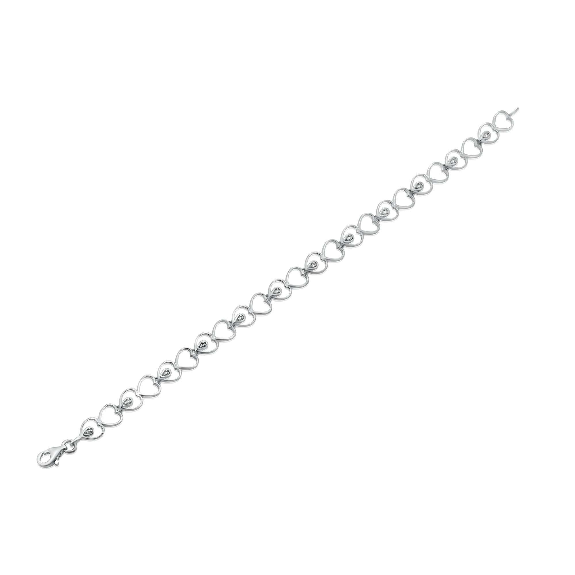 Silver 925 Rhodium Plated Open Multi Heart Clear Teardrop CZ Link Bracelet - STB00486