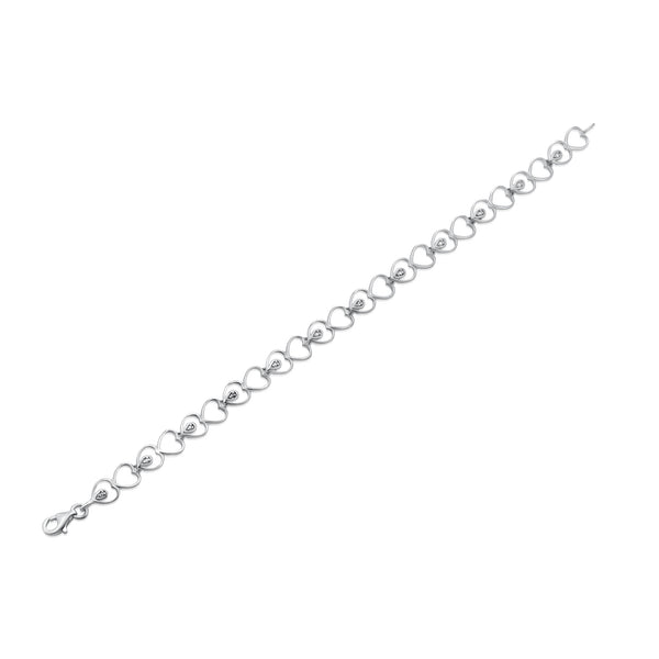 Silver 925 Rhodium Plated Open Multi Heart Clear Teardrop CZ Link Bracelet - STB00486