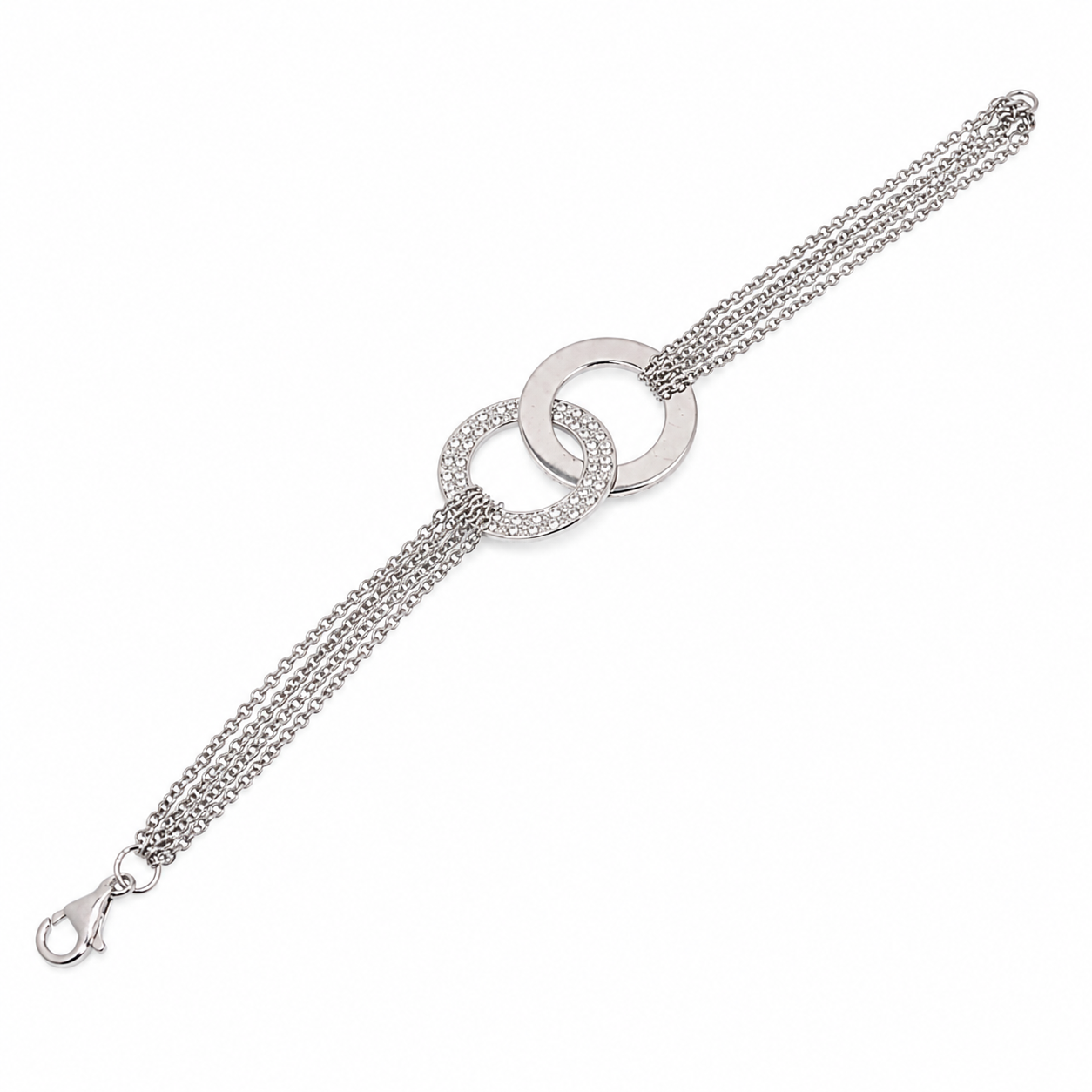 Clearance-Rhodium Plated 925 Silver Multi Strand & Interlocking CZ Circles Bracelet - STB00125