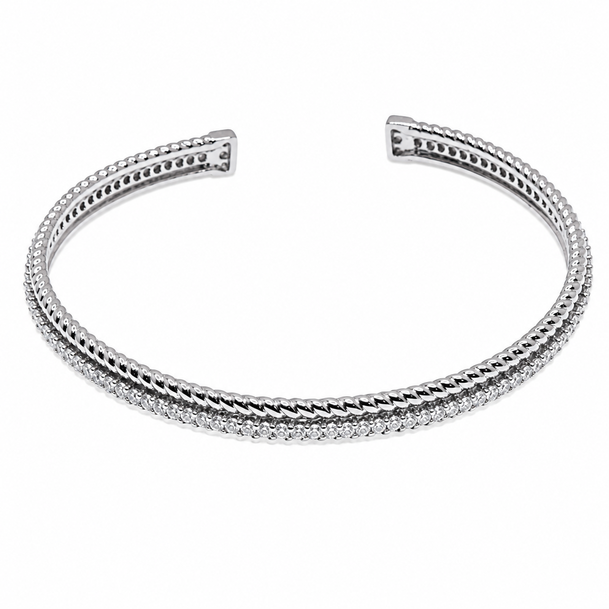 Brazalete abierto de plata de ley 925 rodiada con circonitas - STB00195