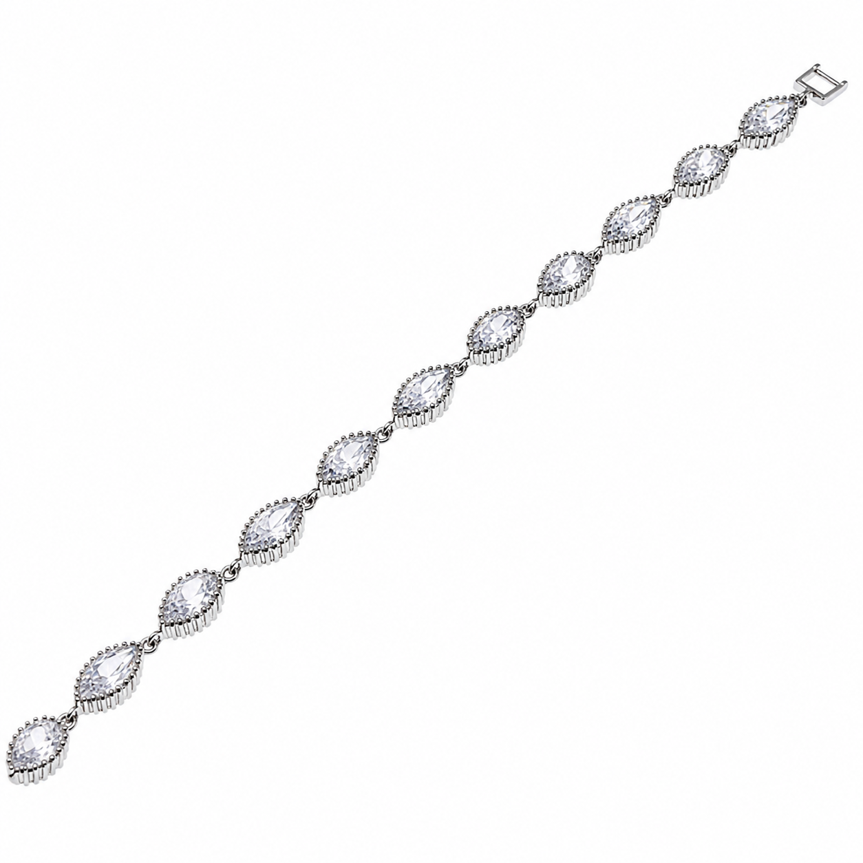 Clearance - Rhodium Plated 925 Sterling Silver  Ornate Marquise & Tear Drop CZ Tennis Bracelet - STB00277