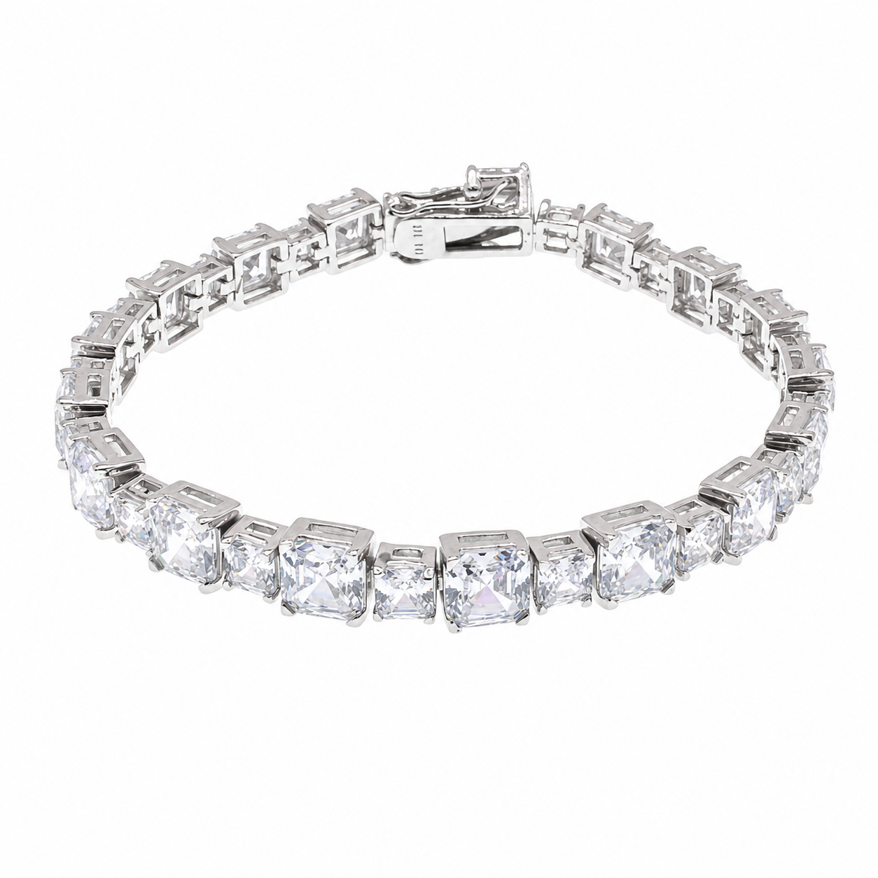 Pulsera de tenis con circonita transparente cuadrada de 7,7 mm chapada en rodio de plata 925 - STB00346