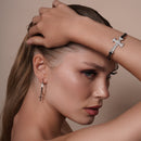 Silver 925 Rhodium Plated Cross Clear CZ Hoop Earring - BGE00031