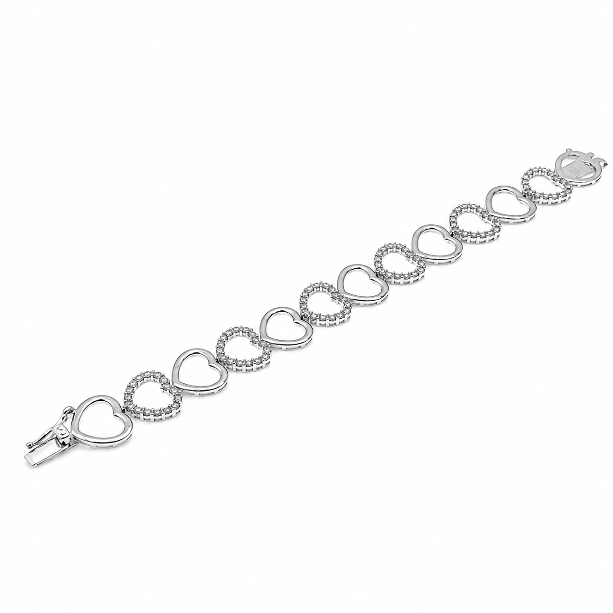Pulsera de plata 925 chapada en rodio con corazón abierto y circonita transparente - STB00378