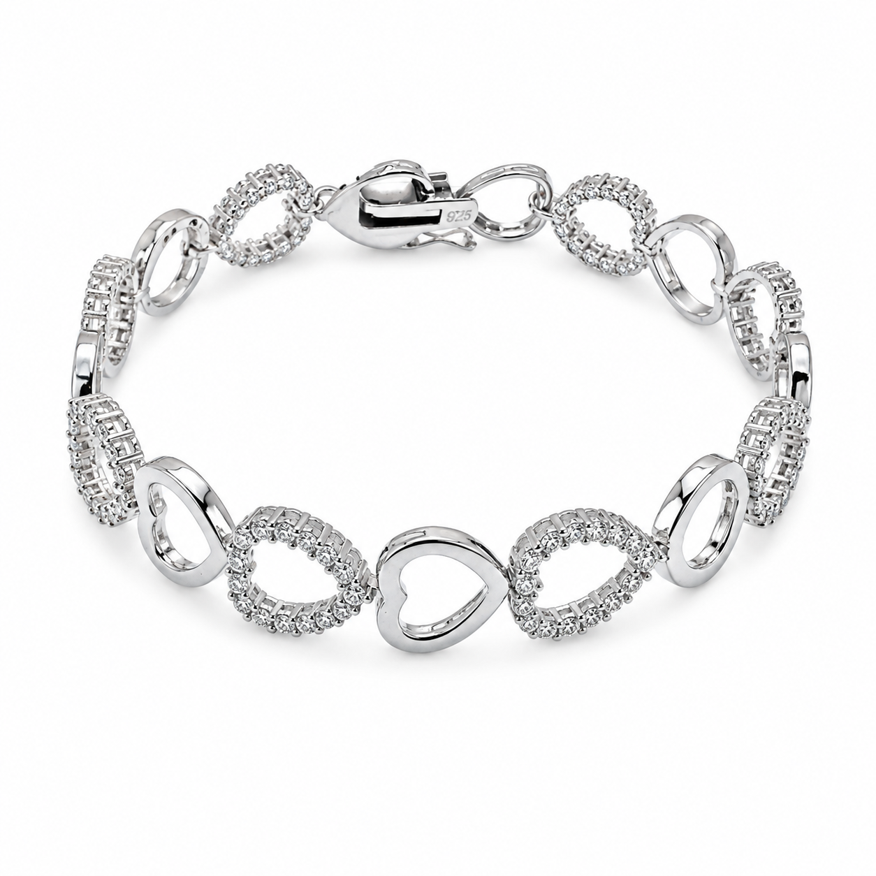 Pulsera de plata 925 chapada en rodio con corazón abierto y circonita transparente - STB00378