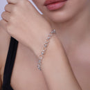Silver 925 Rhodium Plated Open Heart Clear CZ Link Bracelet - STB00488