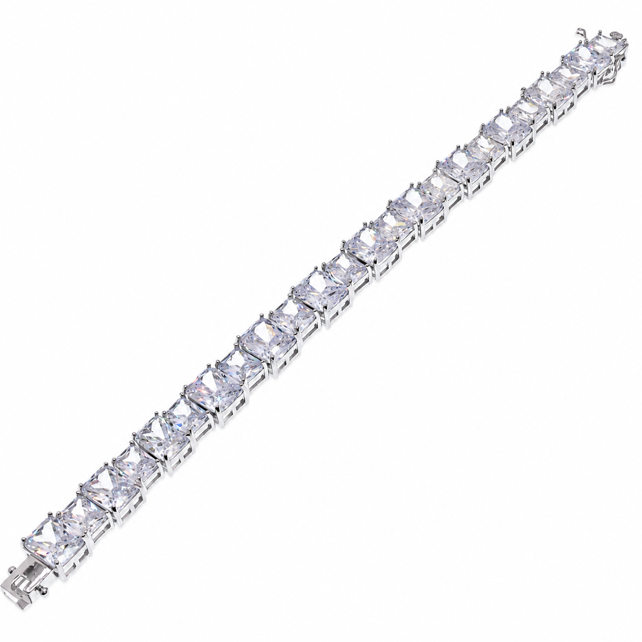 Rhodium Plated 925 Sterling Silver Fancy Alternating Multi Rectangle CZ Tennis Bracelet - STB00544RH