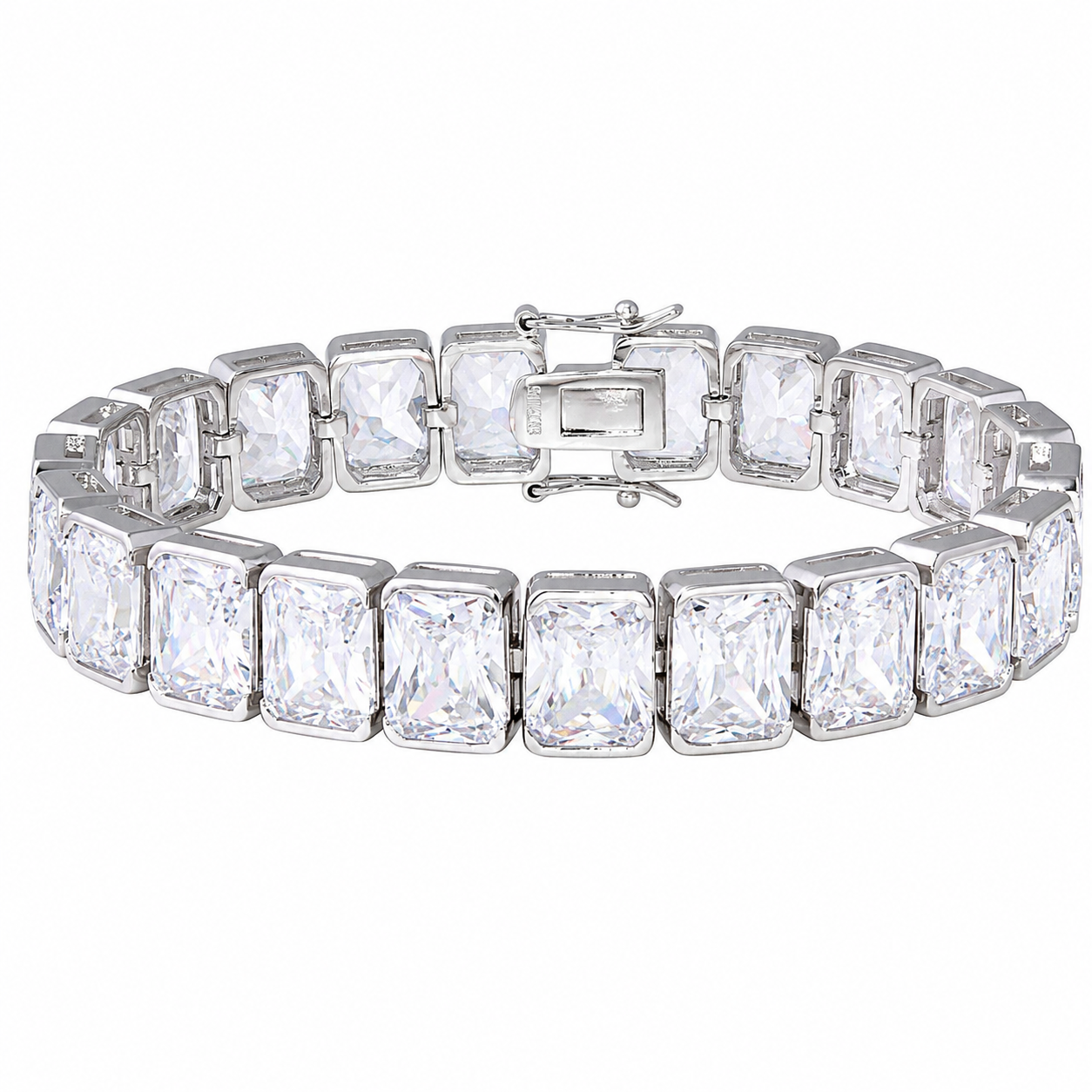 Rhodium Plated 925 Sterling Silver 12mm Rectangle Cushion CZ Tennis Bracelet - STB00545RH