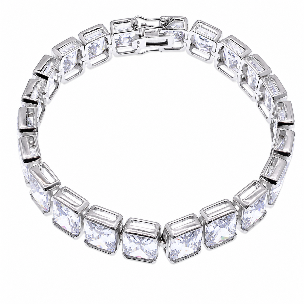 Rhodium Plated 925 Sterling Silver 12mm Rectangle Cushion CZ Tennis Bracelet - STB00545RH