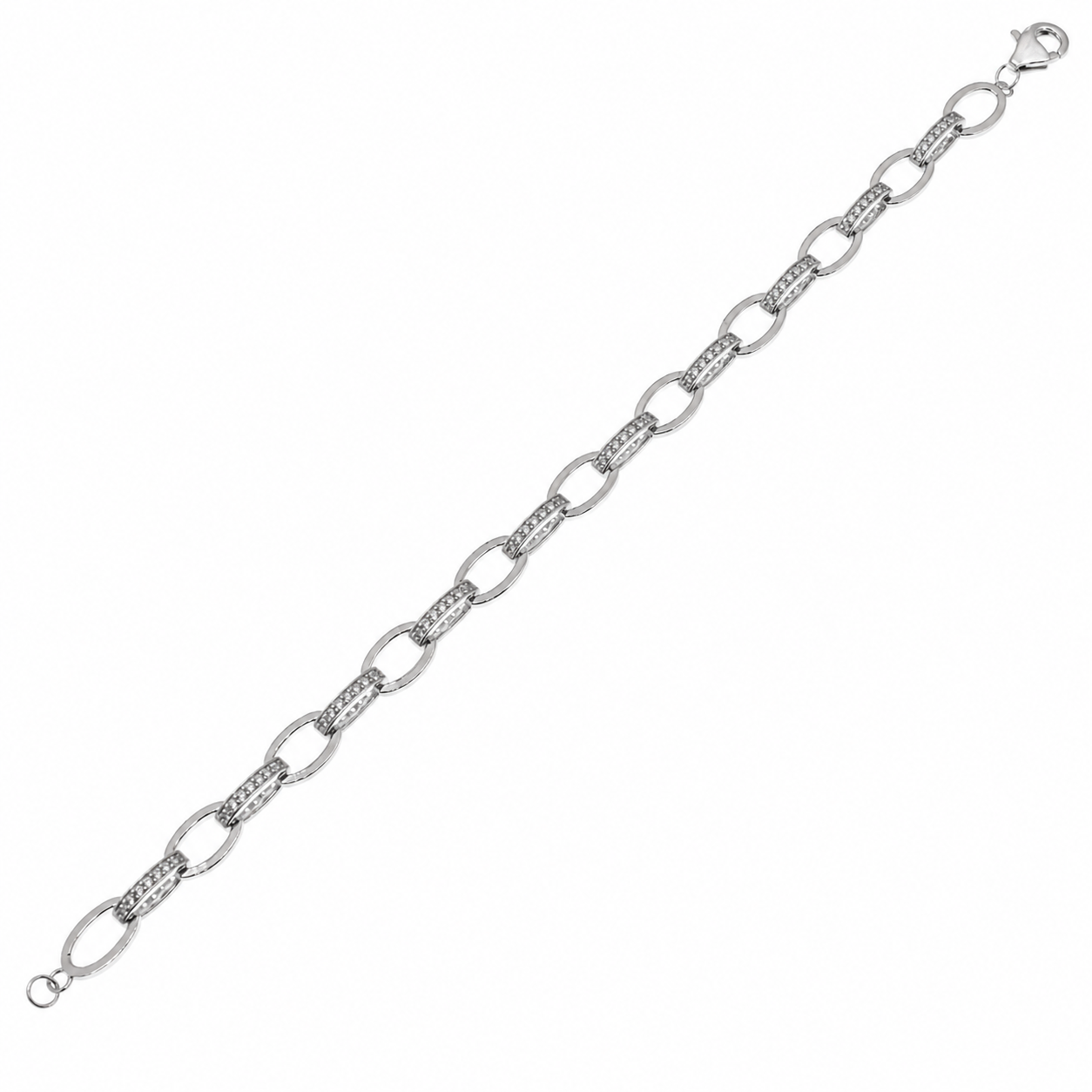 Rhodium Plated 925 Sterling Silver Interlocking Oval CZ Bracelet - STB00586