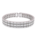 Rhodium Plated 925 Sterling Silver Clear 2 Row CZ Men's Hip Hop Bracelet - STBM00006