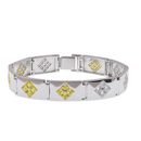 Rhodium Plated 925 Sterling Silver Clear with Blue or Yellow CZ Diamond Shaped Men's Hip Hop Bracelet - STBM00011