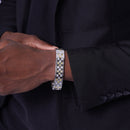 Rhodium Plated 925 Sterling Silver Men's Yellow and Clear CZ Domino Design Bracelet - STBM00012Y