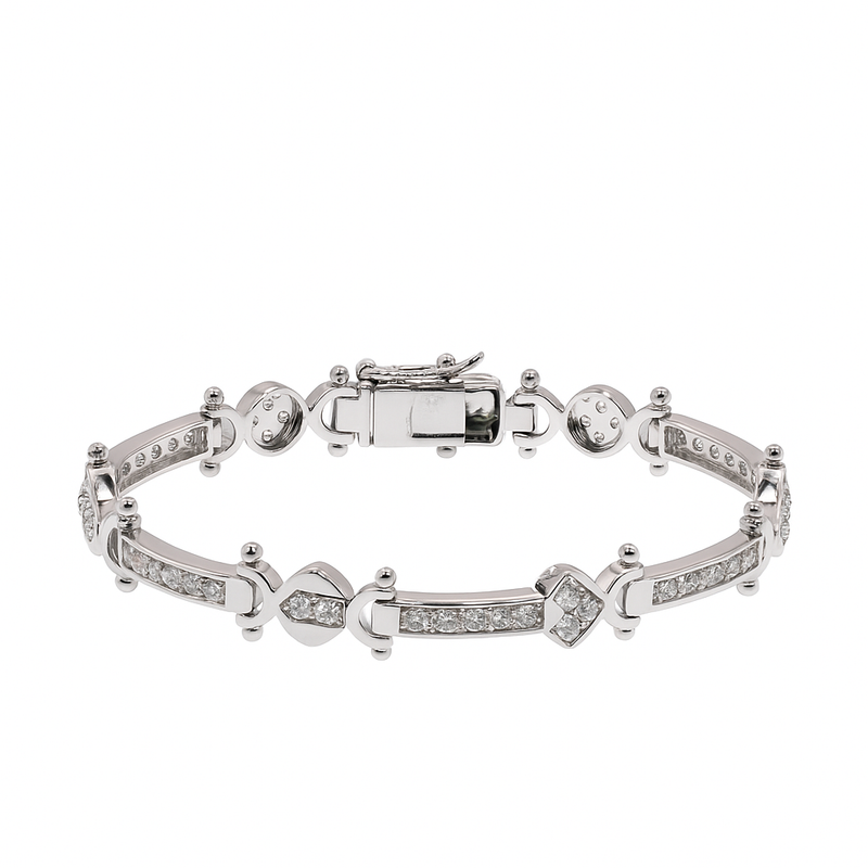 Rhodium Plated 925 Sterling Silver CZ Bar & Circle Men's Hip Hop Bracelet - STBM00019-9