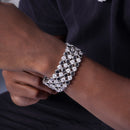 Rhodium Plated 925 Sterling Silver 5 Row Round Blk - Clr Bubble Bracelet - STBM00043