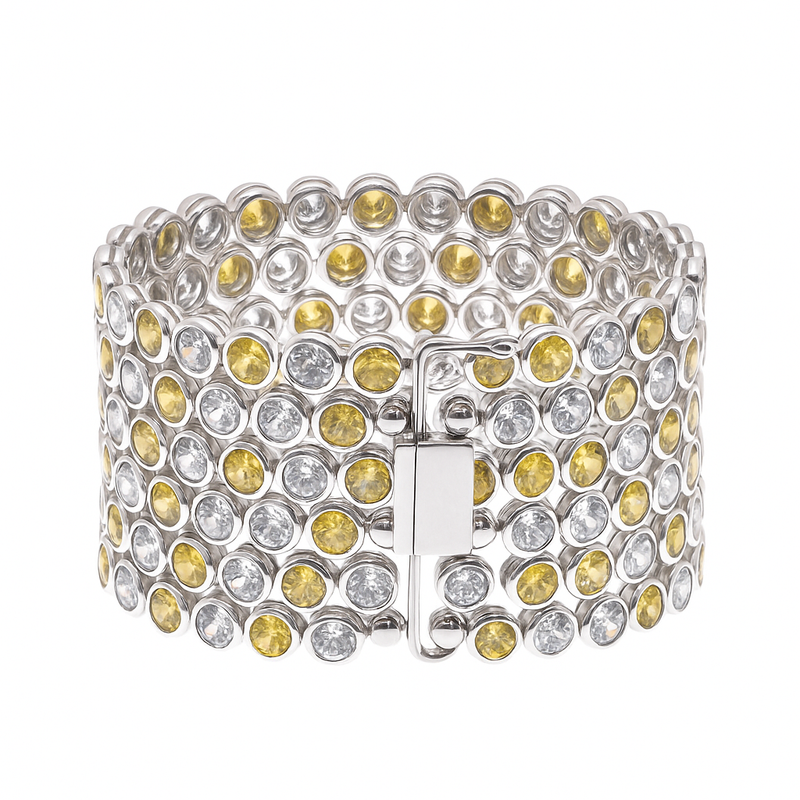 Pulsera de plata de ley 925 rodiada con 4 filas de circonitas negras y burbujas transparentes - STBM0043