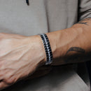 Men's Rhodium Plated 925 Sterling Silver Interlocking Clear CZ Studded 13.5mm Bracelet - STBM00011Y-9