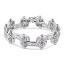 Rhodium Plated 925 Sterling Silver DC CZ Alternating Hinge Men's Bracelet - STBM0009