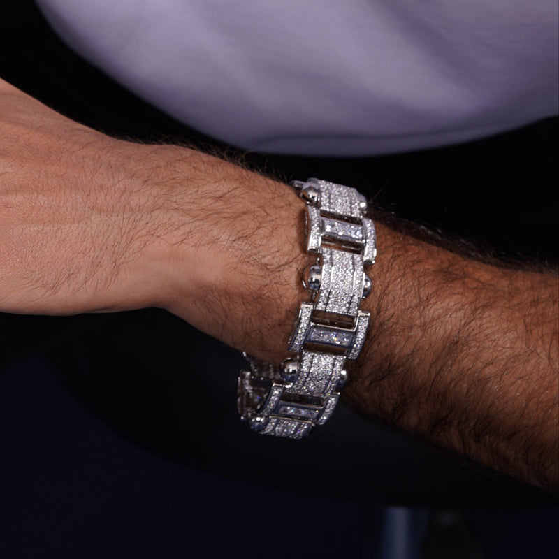 Pulsera de eslabones estilo hip hop con circonitas cúbicas gruesas de plata de ley 925 rodiada para hombre - STBM0041