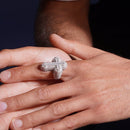 Anillo de plata de ley 925 rodiada con cruz baguette y circonitas transparentes de 31,5 mm - GMR00390