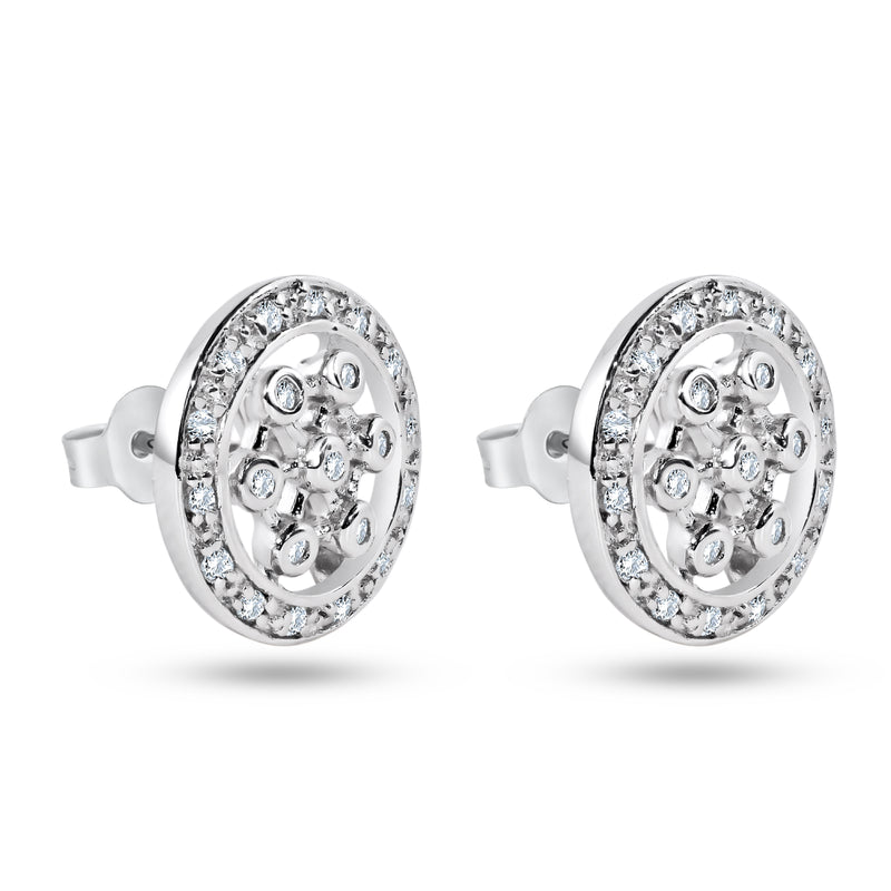 Closeout-Silver 925 Rhodium Plated Round Helm Wheel CZ Stud Earrings - STE00129