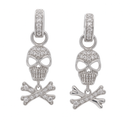 Silver 925 Rhodium Plated Bone and Skull CZ Dangling huggie hoop Earrings - STE00205