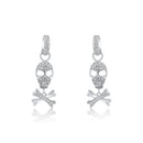 Silver 925 Rhodium Plated Bone and Skull CZ Dangling huggie hoop Earrings - STE00205