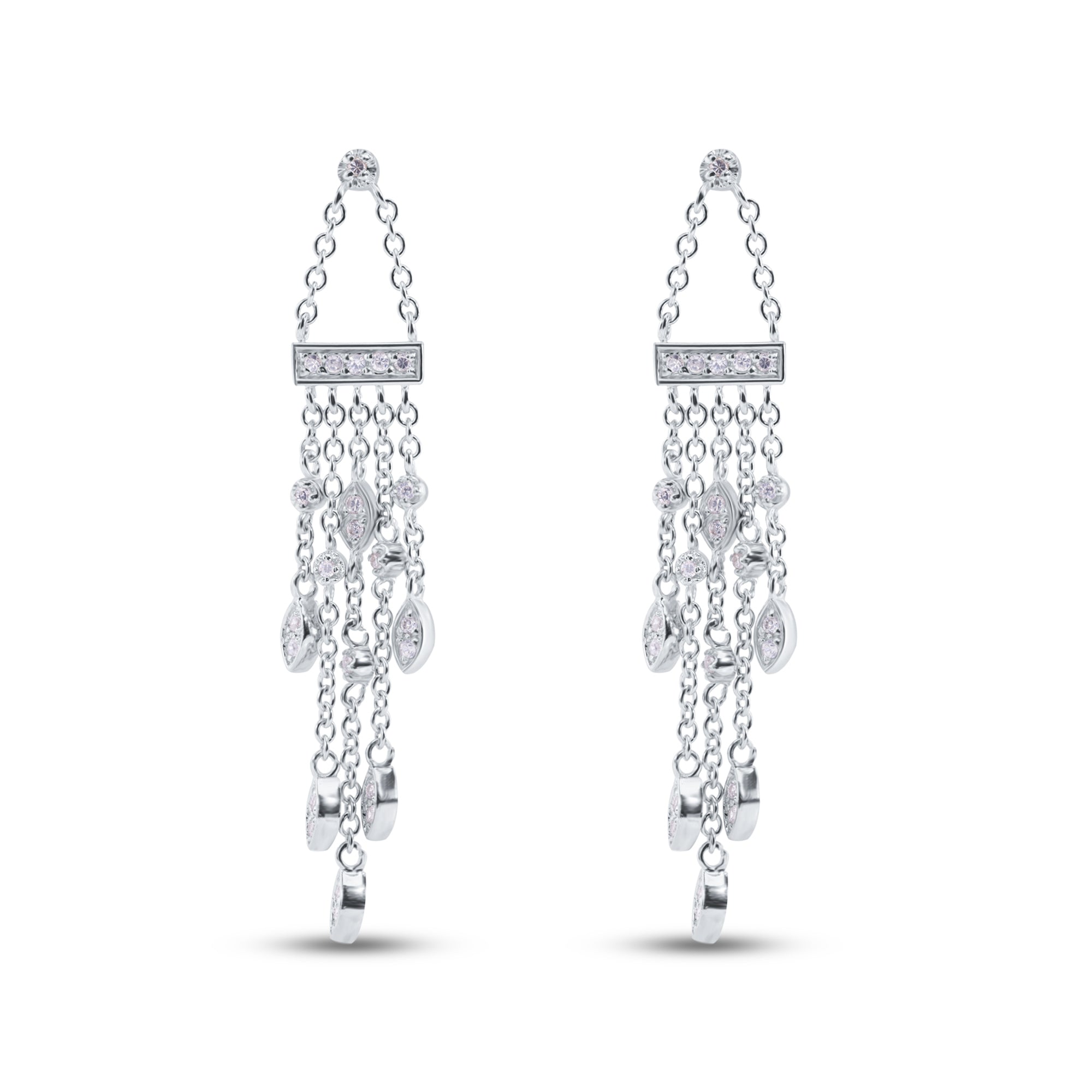 Clearance-Silver 925 Rhodium Plated Marquis CZ Wire Dangling Chandelier Earrings - STE00438