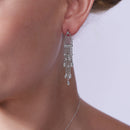 Clearance-Silver 925 Rhodium Plated Marquis CZ Wire Dangling Chandelier Earrings - STE00438
