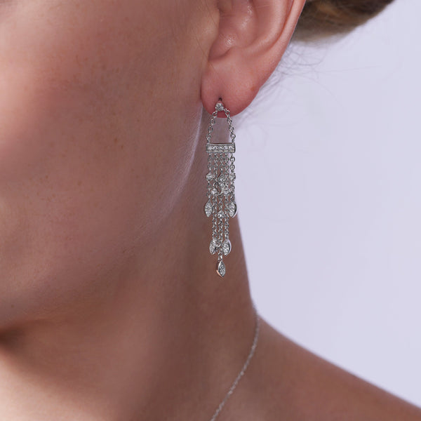 Liquidación - Pendientes colgantes de araña con alambre de circonitas marquesinas en plata 925 rodiada - STE00438