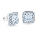 Silver 925 Rhodium Plated Square Cluster CZ Stud Earrings - STE00451