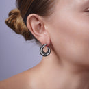 Clearance-Silver 925 Black and Silver Rhodium Plated Teardrop CZ Hoop Earrings - STE00556