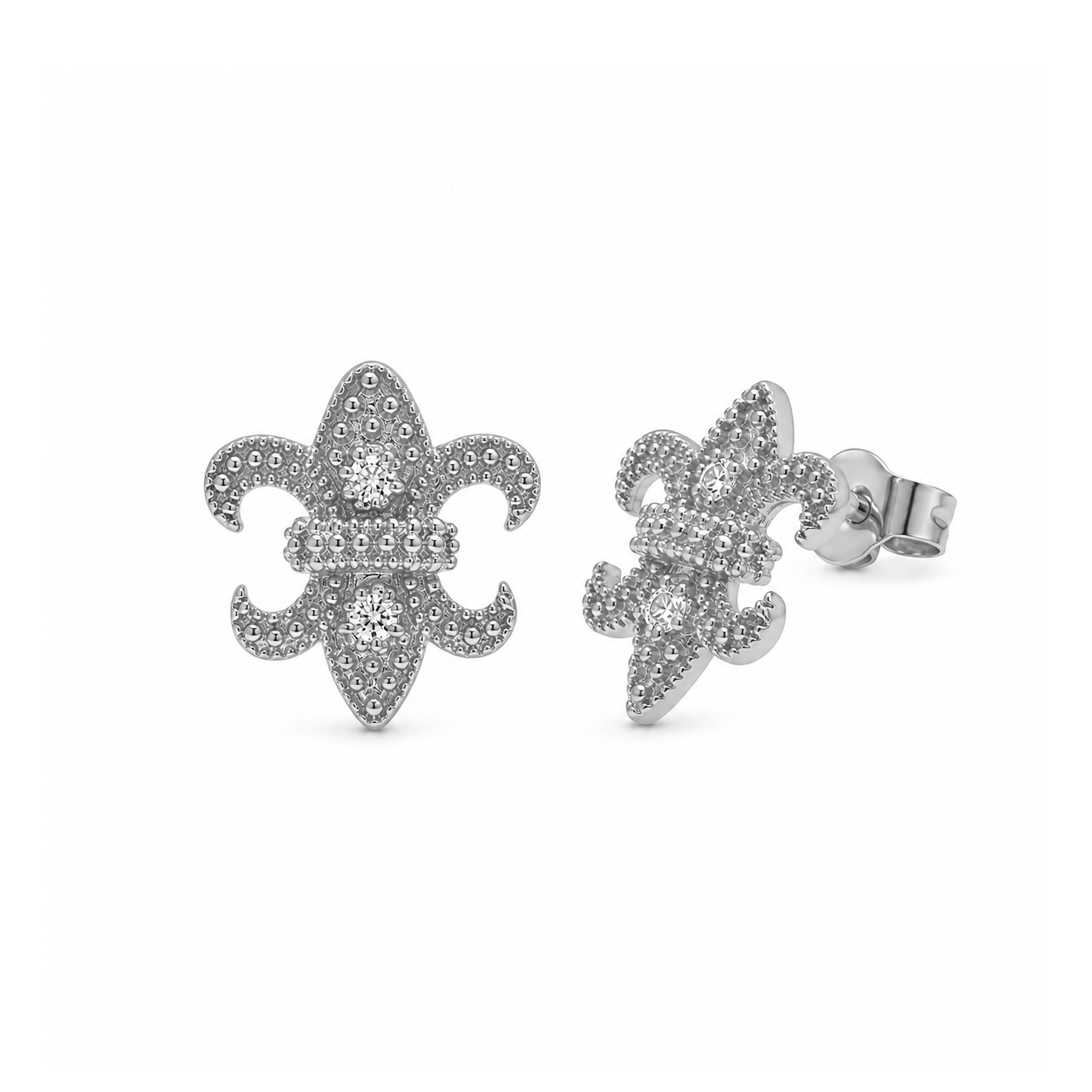 Pendientes de plata 925 chapados en rodio con flor de lis y circonita cúbica - STE00571