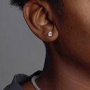 Rhodium Plated 925 Sterling Silver Round Basket Clear CZ Stud Earring - STE00590CLR