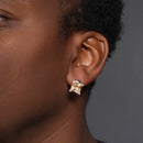 Silver 925 Rhodium Plated Square Champagne CZ Stud Earrings - STE00634CH