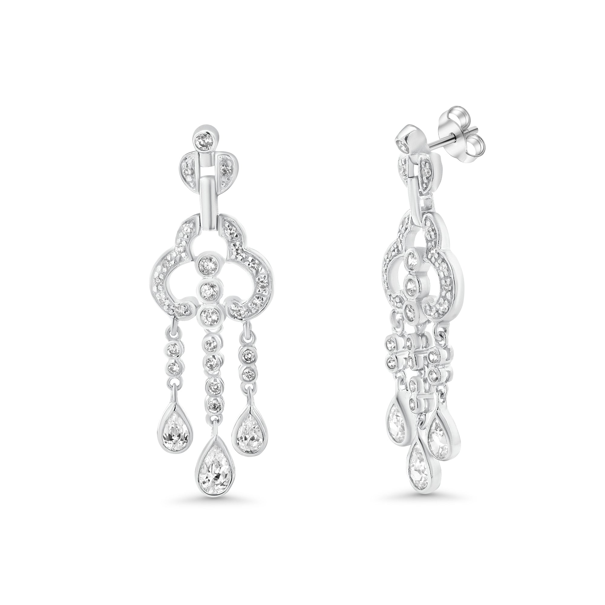 Liquidación - Pendientes colgantes de plata 925 rodiada con circonitas cúbicas en forma de lágrima y medusa - STE00652
