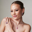 Silver 925 Rhodium Plated Pink Teardrop and Clear CZ Dangling Stud Earrings - STE00670PNK