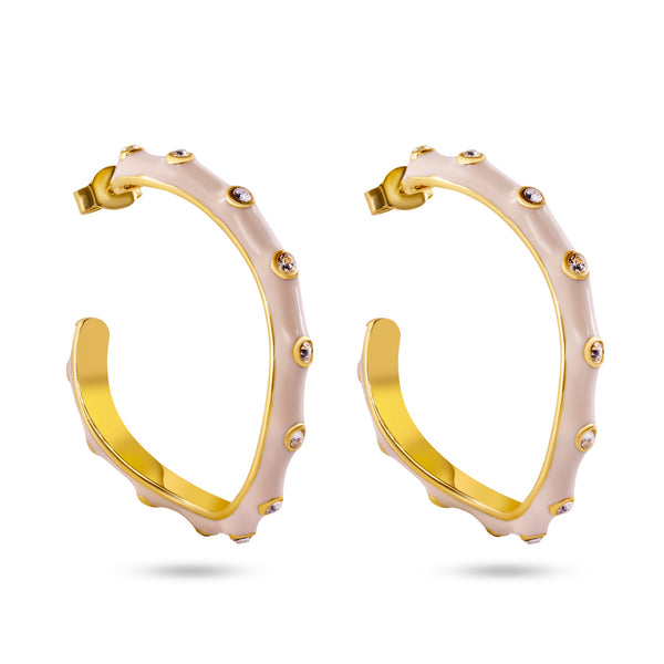 Closeout-Silver 925 White and Gold Rhodium Plated Round Clear CZ Hoop Earrings - STE00699