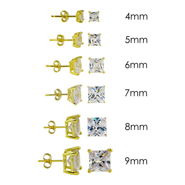 Silver 925 Gold Plated Square Basket Clear CZ Stud Earrings - STE00952GP