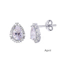 Rhodium Plated 925 Sterling Silver Teardrop Halo CZ Birthstone Earrings - STE01027