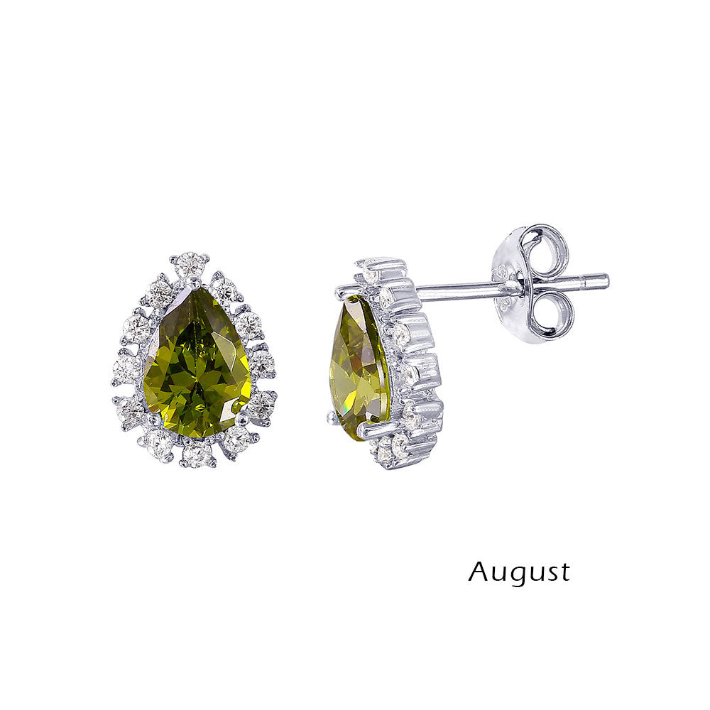 Rhodium Plated 925 Sterling Silver Teardrop Halo CZ Birthstone Earrings - STE01027