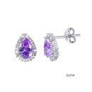 Rhodium Plated 925 Sterling Silver Teardrop Halo CZ Birthstone Earrings - STE01027