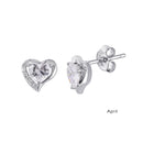 Rhodium Plated 925 Sterling Silver Heart with Birthstone Center Stud Earrings- STE01028
