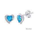 Rhodium Plated 925 Sterling Silver Heart with Birthstone Center Stud Earrings- STE01028